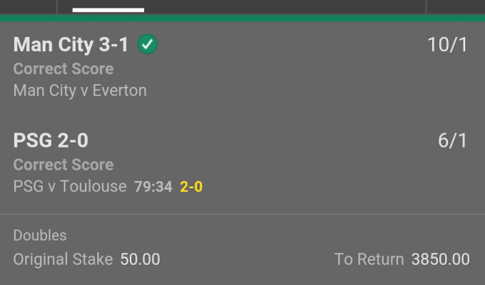 76 1 Correct Score Double Wins