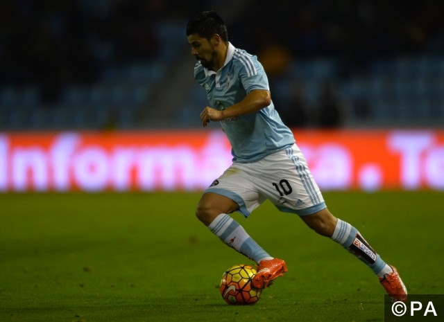 28 Nov 2015 --- Viigo, 28 noviembre 2015. Partido Liga Española Primera División RC Celta - Sporting de Gijon. Nolito del Celta controla el balón. © Rodriguez Alen --- Image by © Cordon Press/Corbis