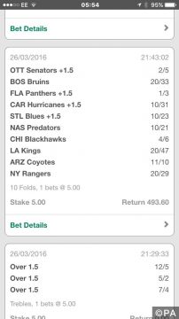 NHL winning bet slip