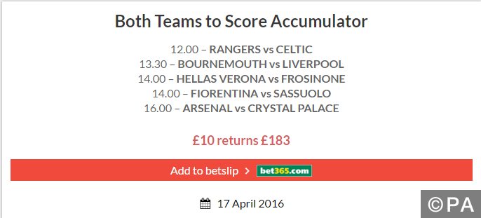 17/1 Both Teams to Score Accumulator Wins!