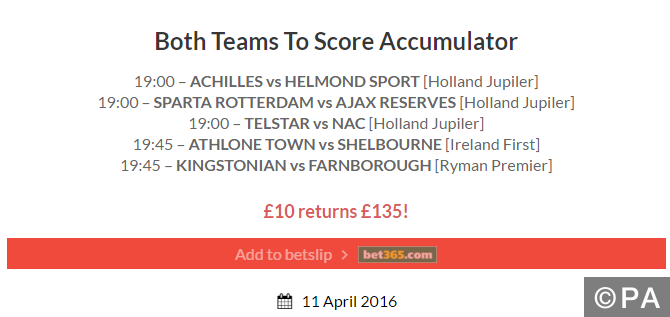 13/1 Both Teams To Score Accumulator Wins!