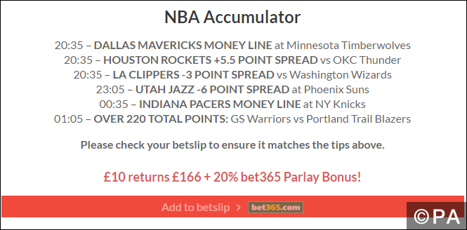 16/1 Sunday Night NBA Accumulator Wins!