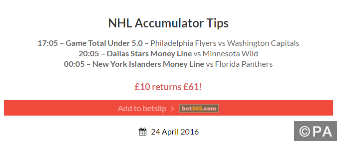 5/1 NHL Accumulator Wins!