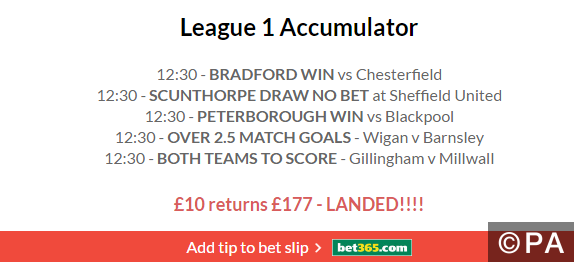 17/1 League One Accumulator Lands!