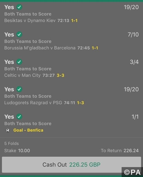 18/1 Champions League Both Teams To Score Accumulator Wins!