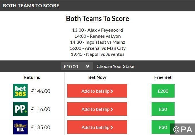 14/1 Both Teams to Score accumulator lands on Sunday!