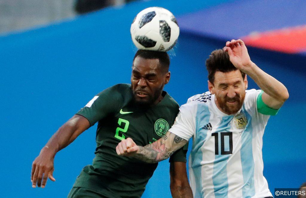 Nigeria's Brian Idowu in action against Argentina