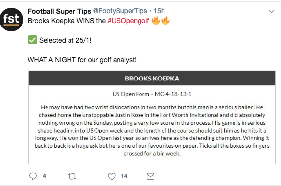 25/1 & 13/1 Winners: Brooks Koepka Retains The US Open