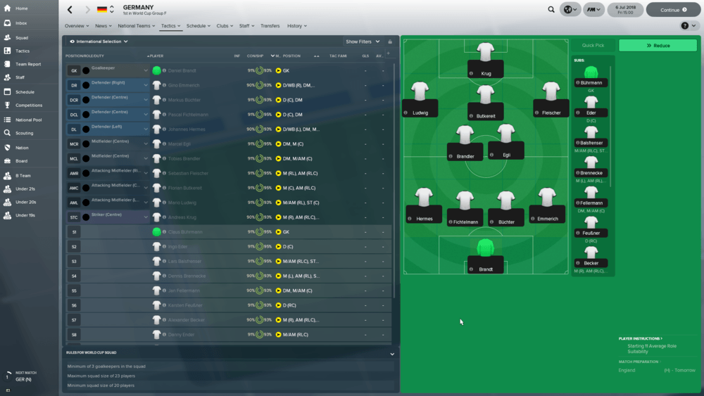 England World Cup Football Manager