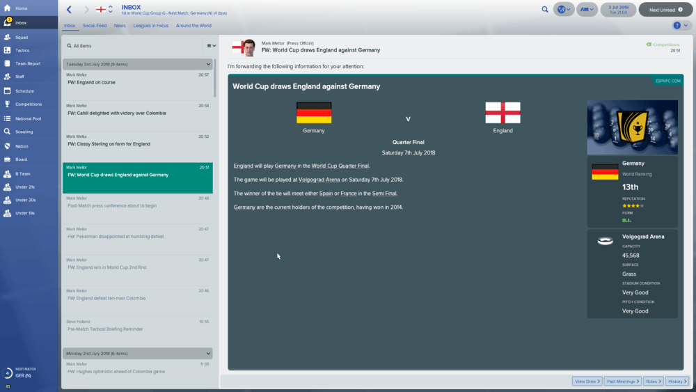 England World Cup Football Manager