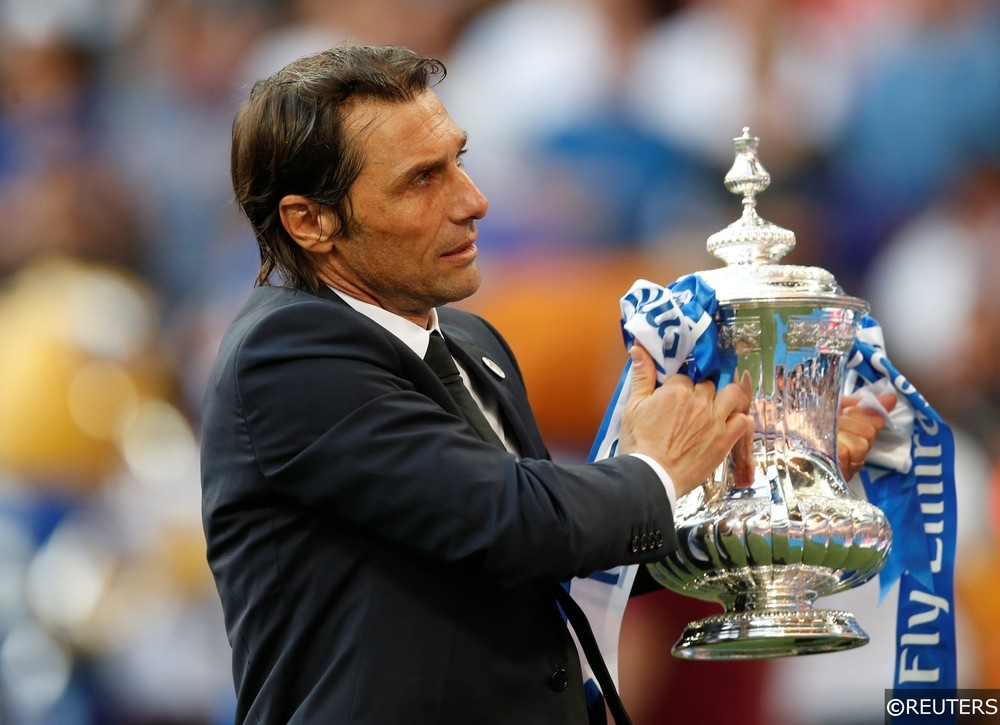 Antonio Conte lifts the FA Cup for Chelsea