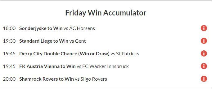 18/1 Win Accumulator lands on Friday night!