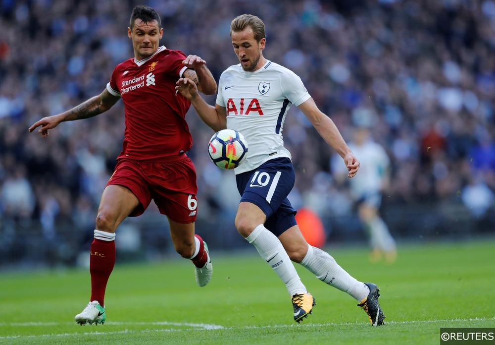 Dejan Lovren against Harry Kane in Tottenham's 4-1 win over Liverpool
