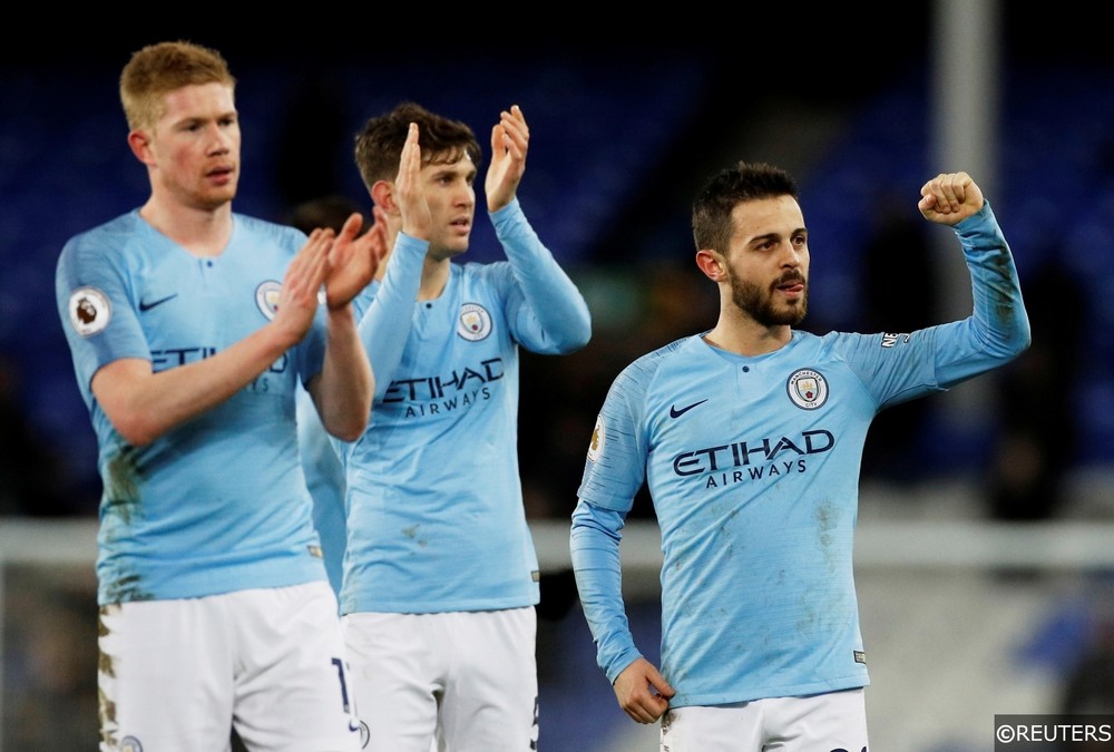 Kevin De Bruyne, Bernardo Silva and John Stones Manchester City