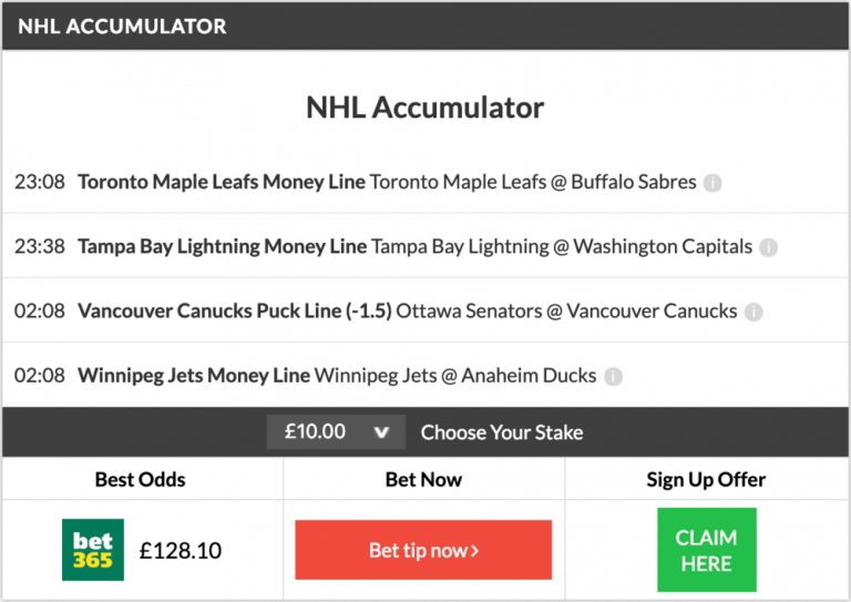 11/1 NHL Accumulator & Double land on Wednesday night!