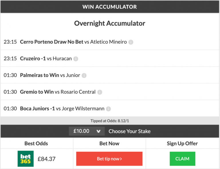 8/1 Overnight Accumulator lands on Wednesday Night!