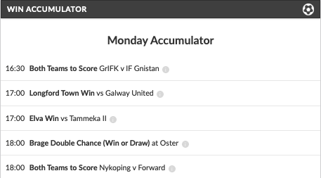 18/1 Accumulator lands on Monday!