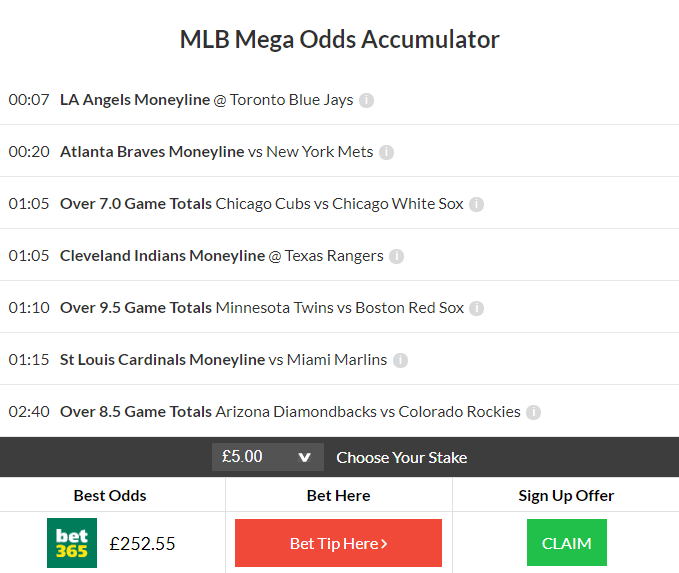 49/1 MLB Mega Accumulator and Double land on Wednesday night!