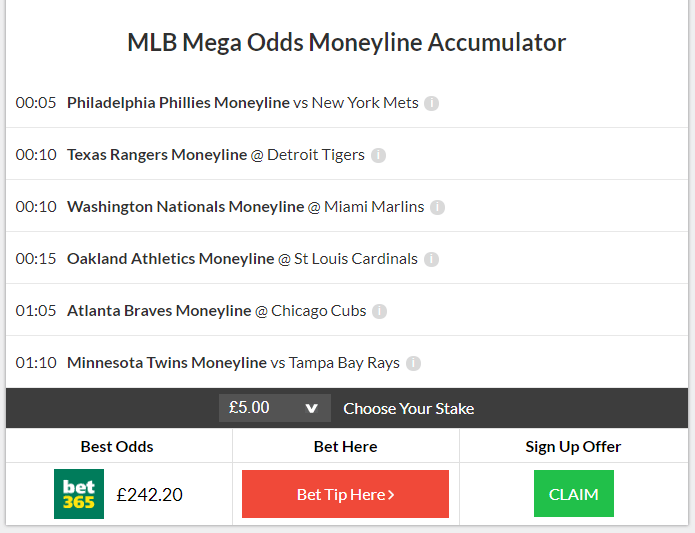 47/1 MLB Mega Accumulator lands on Wednesday night!