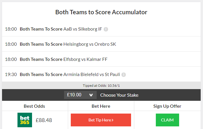 10/1 Both Teams to Score Accumulator lands on Monday Night!