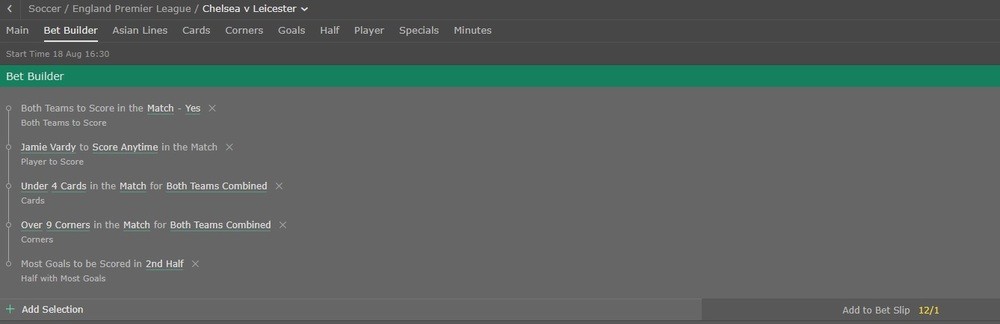 bet365 Bet Builder Chelsea vs Leicester