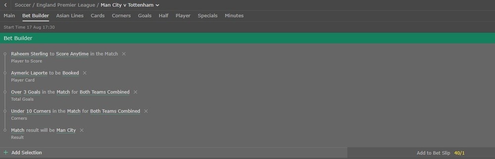 bet365 Bet Builder example