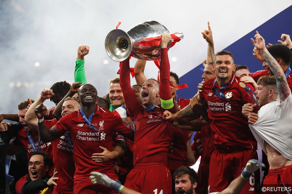 Jordan Henderson lifting the Champions League trophy