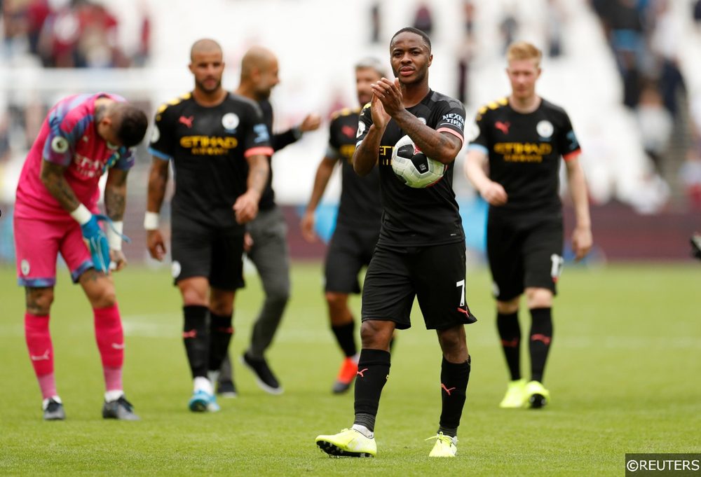 Man City's Raheem Sterling claps with match ball after beating West Ham