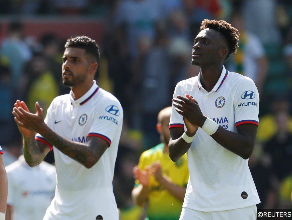 Chelsea's Emerson Palmieri and Tammy Abraham applaud fans after the Norwich game