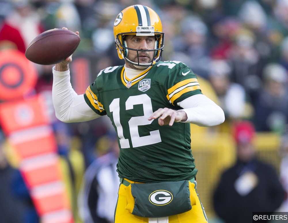 Aaron Rodgers playing quarterback for the Green Bay Packers