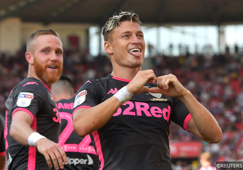 Leeds United's Ezgjan Alioski scores away to Stoke