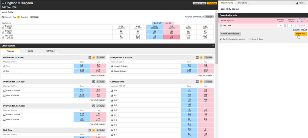 Betfair Exchange how to place a lay bet