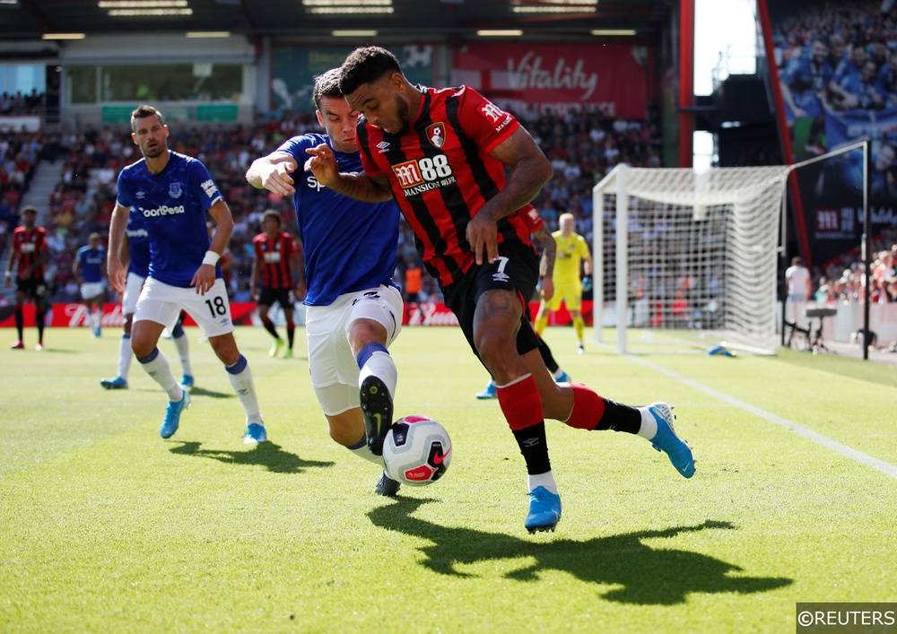 Bournemouth's Joshua King in action with Everton's Seamus Coleman