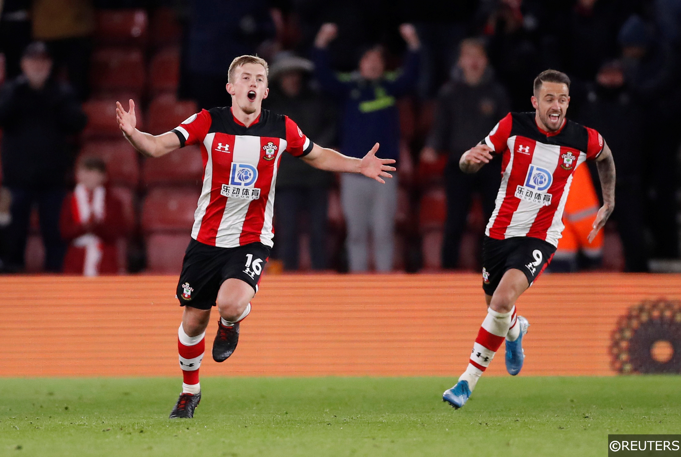 Southampton players celebrate after scoring a goal