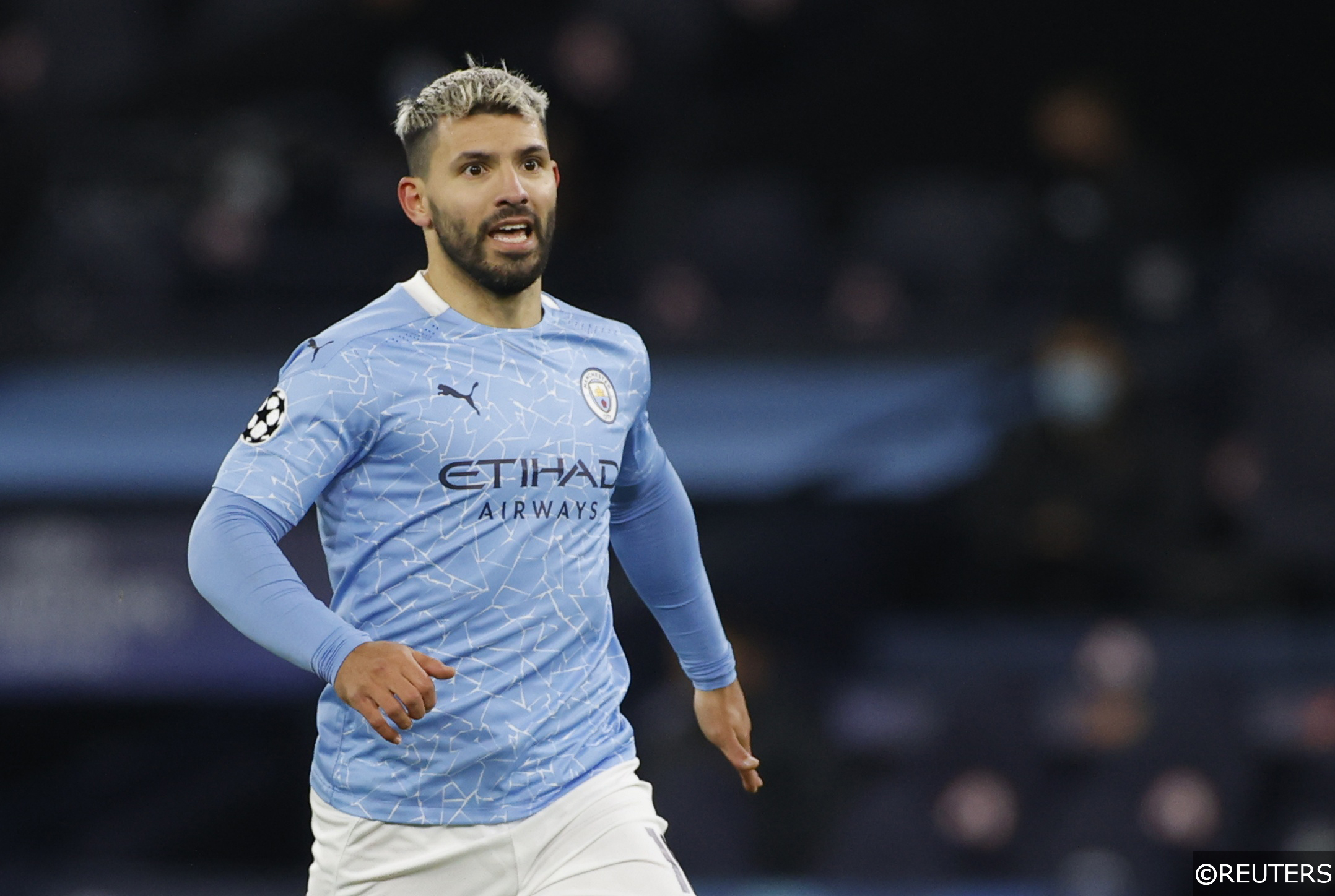 COMPLIANT - Sergio Aguero in action for Man City in the Champions League