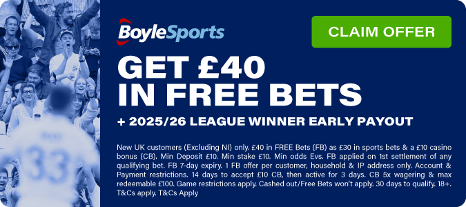 £40 In Free Bets + 25/26 League Winner Early Payout