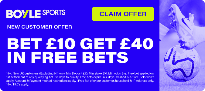 £40 In Free Bets + Early Pay Out When Your Team Goes 2 Goals Ahead