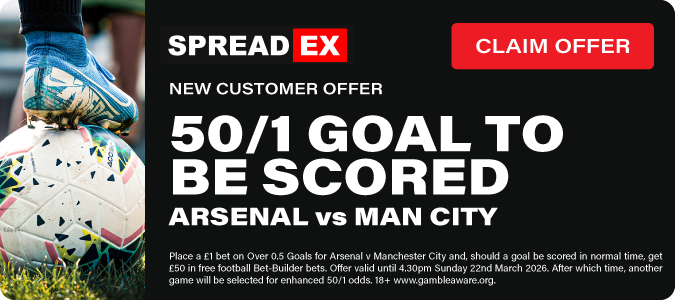 50/1 A Goal To Be Scored In Arsenal vs Man City