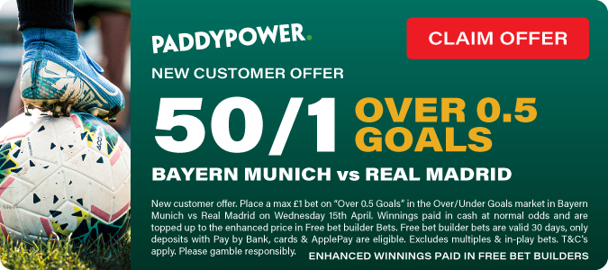 Bayern Munich VS Real Madrid 50/1 Over 0.5 Goals