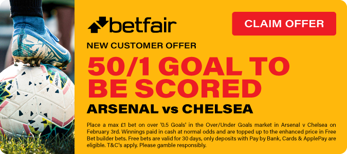 Get 50/1 Goal To Be Scored In Arsenal V Chelsea