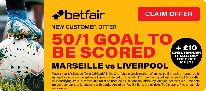 50/1 Goal To Be Scored In Marseille V Liverpool