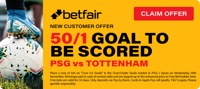50/1 Over 0.5 Goals PSG v Spurs