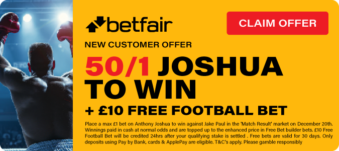 50/1 Anthony Joshua To Win + £10 Free Football Bet