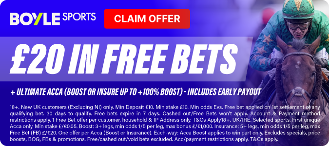 £20 in Free Bets + Ultimate Acca (Boost or Insure up to +100% Boost) - Includes Early Payout