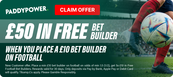 £50 in Bet Builder Bets when you stake £10 on football