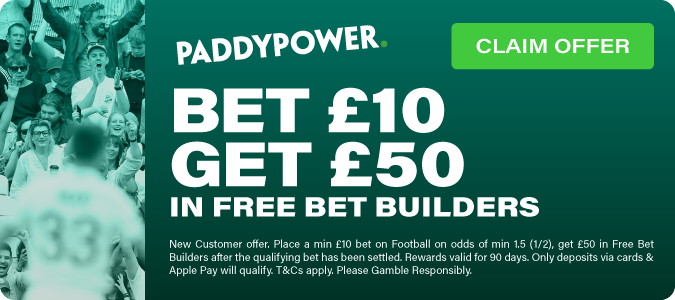 £50 In Bet Builder Bets When You Stake £10 On Football
