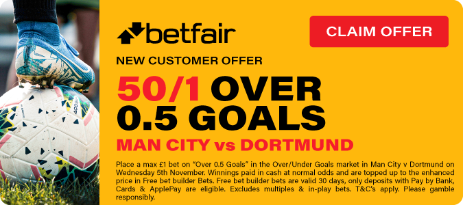 50/1 Goal To Be Scored In Man City V Dortmund