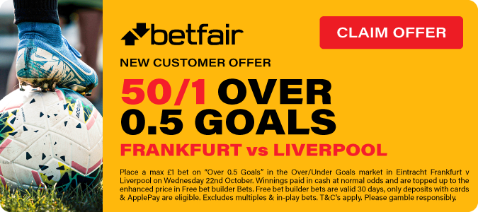 50/1 Goal To Be Scored In Eintracht Frankfurt V Liverpool