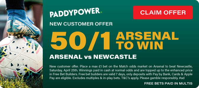Arsenal v Newcastle 50/1 Arsenal to win