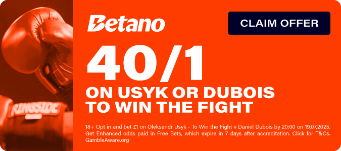 40/1 On Usyk Or Dubois To Win The Fight